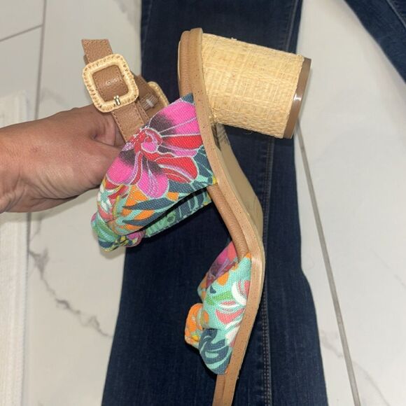 Alex Marie Pink/Green Floral Resort 3” Block Raffia Sandals Sz 7.5 EUC - Picture 9 of 11